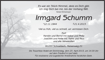 Traueranzeige von Irmgard Schumm von Pegnitz-Zeitung